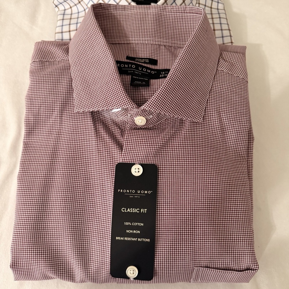 NWT Pronto Uomo Men's Dress Shirt Size-16/5-32/33 Button Up Non Iron Classic Fit - Picture 3 of 16